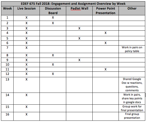 EDEF 675 activity grid